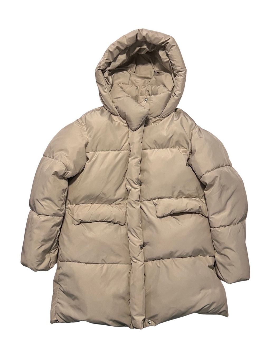 Zara Kids Hooded Puffer Coat in Light Beige